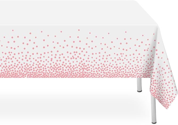6 Pack White and Pink Dot Tablecloth, Pink Plastic Table Cloths for Parties Disposable, 54x108 in Waterproof Rectangular Camping Tablecloth for Birthday Party Baby Shower Picnic Valentines