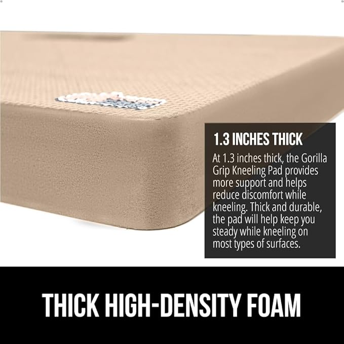 GORILLA GRIP Extra Thick Patent Pending Garden Kneeling Pad, 17.5 x 11 Inch Supportive Soft Foam Knee Cushioning for Gardening, Water Resistant, Bathing Baby, Working Supplies Lightweight 2 Pack Beige