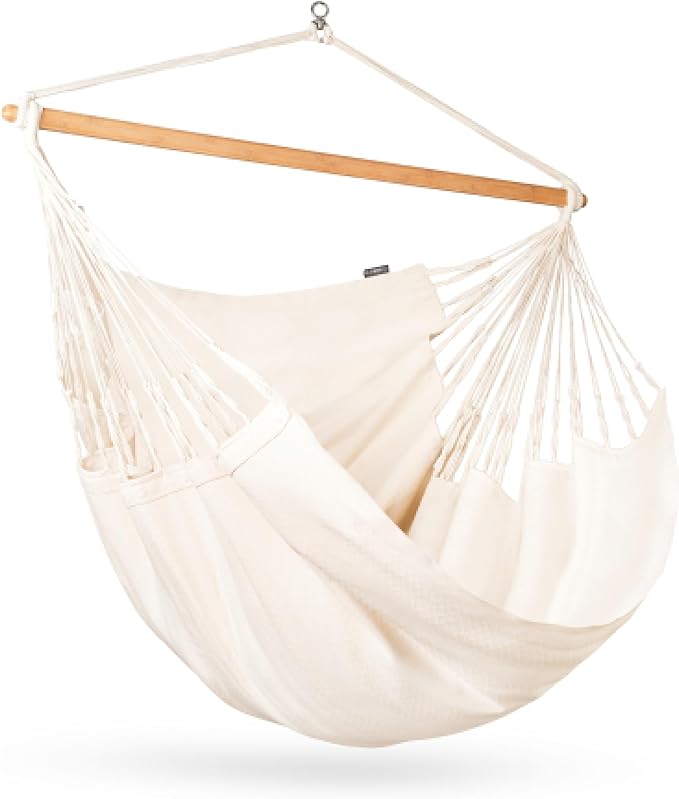 La Siesta® Large Comfort Habana Cotton Hanging Hammock Chair, Indoor Outdoor Hammock Swing Chair, Boho Hanging Chair Bedroom Patio, Max 285 Lbs, Latte