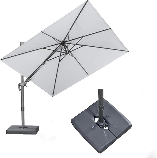 PURPLE LEAF 8' X 8' Swivel Outdoor Patio Aluminum Umbrella with Base Left-right Tilting Cantilever Offset Umbrella with UV Resistant Heavy Duty Fabric for Deck Pool Patio Backyard, Pebble Grey