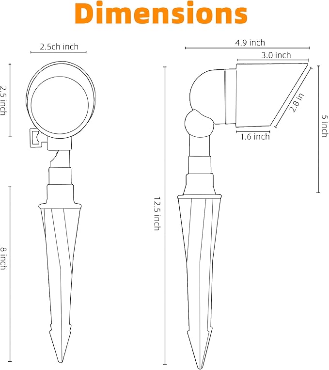 Landscape Lighting 12V 5W LED Landscape Spotlight Cast-Aluminum Waterproof Outdoor Low Voltage 450 Lumen Warm White for Garden, Lawn, Porch, Patio and Yard (6 Pack, Black)