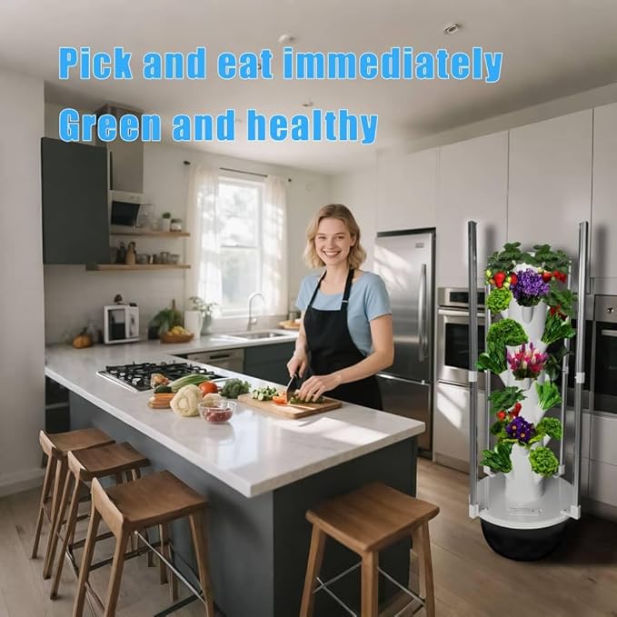 Hydroponics Growing System Kit, Aero Gardening System, Hydroponic Tower|28 Net Pots for Tomato, Green Salad, Strawberry Tower in Your Indoor Vegetable Garden