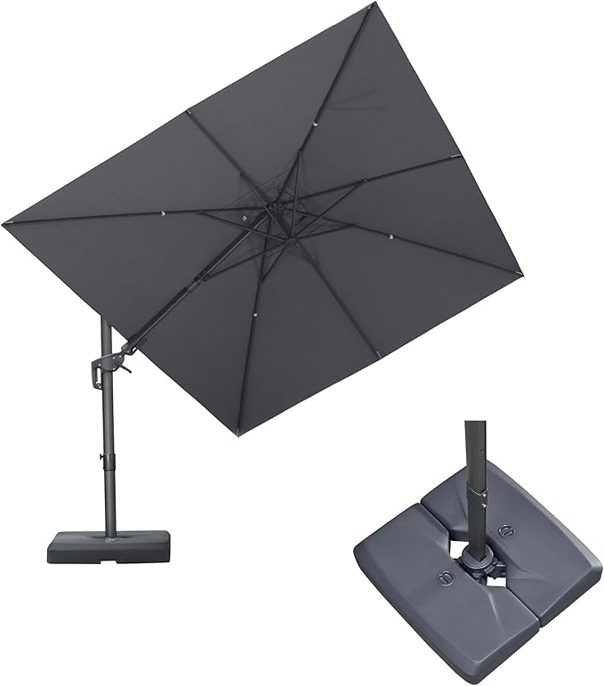 PURPLE LEAF 9' X 12' Swivel Outdoor Patio Aluminum Umbrella with Base Left-right Tilting Cantilever Offset Umbrella with UV Resistant Heavy Duty Fabric for Deck Pool Patio Backyard, Graphite Grey