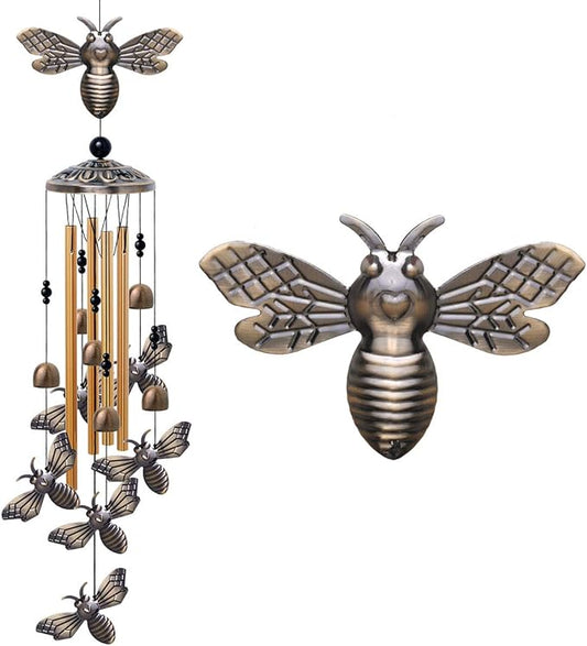 Garden Bee Wind Chimes Outdoor Indoor Decor - with 4 Tubes 6 Bells 7 Bees Wind Chime, Mobile Romantic Bee Wind Catcher, Bees Windchimes for Home, Mom Gifts, Balcony, Tree, Festival, Garden Decoration