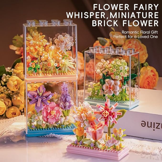 Chrysanthemum Fragrance DIY Flower Plant Building Blocks Toy - Creative Botanical Collection for Kids and Adults Home and Collection Art Home Office Decor with Dust Cover