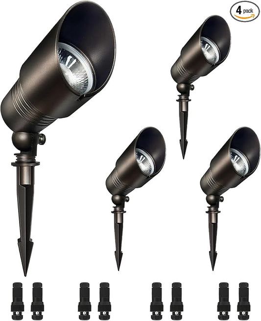 Low Voltage Spot Lights, 2700K-5000K Adjustable, 7W, 520LM, IP65 Waterproof, CRI 90+, 12-24V AC/DC, Outdoor Landscape Light for Garden, Yard, Bronze, ETL Listed, 4-Pack