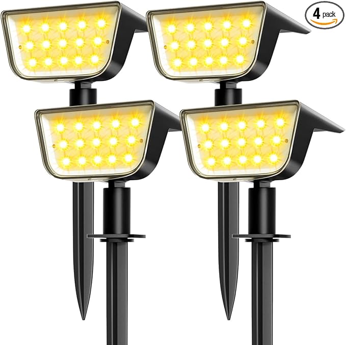 Solar Spot Lights Outdoor, Ultra Bright Solar Garden Lights Warm White, IP68 Waterproof Landscape Spotlights, 800LM 2700K for Yard Garden Wall Driveway, 4 Pack