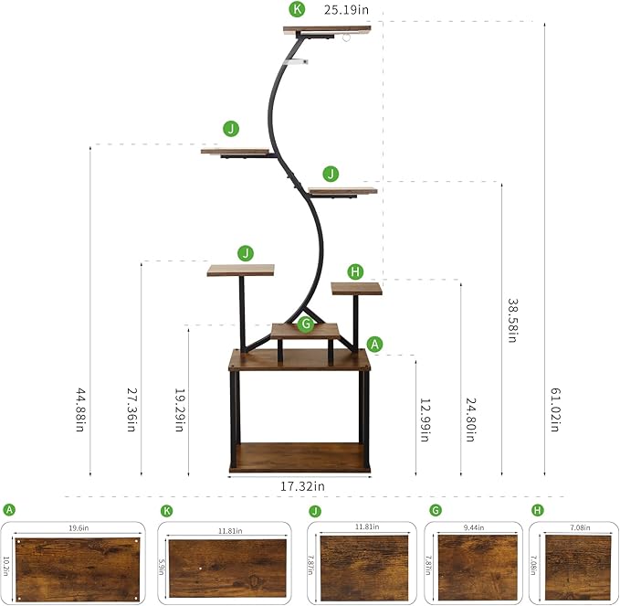 8 Tiered Plant Stand Indoor with Grow Lights, 62 Inch Tall Corner Plant Shelf for Indoor Plants, Metal Plant Rack with Stability Upgrade for Living Room, Patio, Balcony