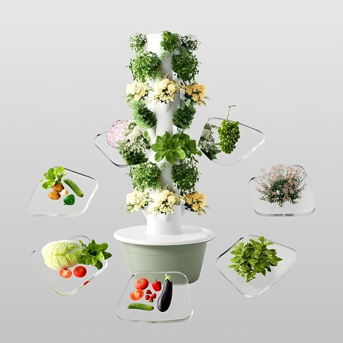 Flora Indoor Hydroponic Garden Tower with LED Grow Lights - Self-Watering Hydroponics System with Pump, Adapter, and Net Pots for Growing Herbs & Vegetables