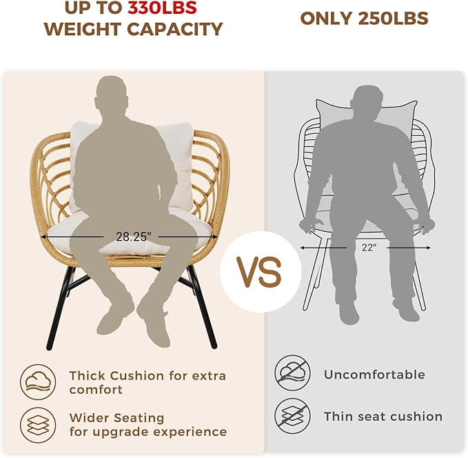 Grand patio 3-Piece Outdoor Furniture Set - Wicker Sofa with Thick Beige Cushions, Patio Coffee Table, Perfect for Porch, Backyard, Balcony, Garden