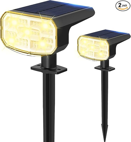 Solar Lights Outdoor Waterproof IP65, Super Bright LED, 3000K 2 Lighting Modes, Solar Powered Yard Garden Solar Spot Lights for Outside Landscape Auto On/Off -2 Pack