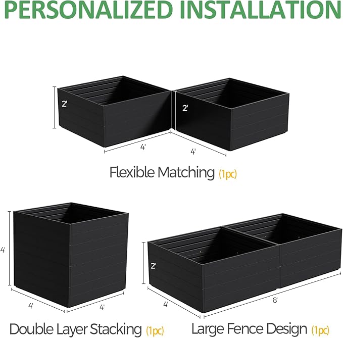 4x4x2ft Raised Garden Beds Outdoor 2 PCS, Divisible Elevated Planter Boxes for Gardening with Easy Assembly, Outdoor Raised Beds for Planting Plants Vegetables Flowers Herb Fruits, Square