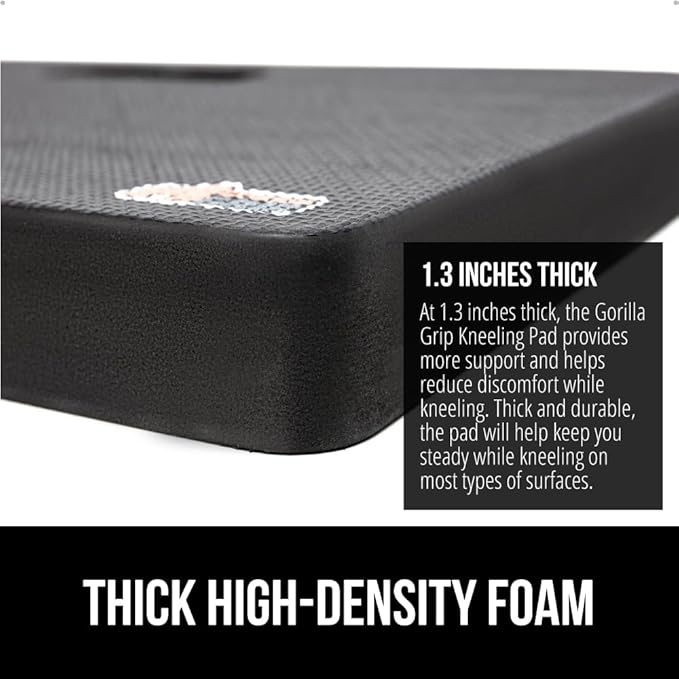 GORILLA GRIP Extra Thick Patent Pending Garden Kneeling Pad, 17.5 x 11 Inch Supportive Soft Foam Knee Cushioning for Gardening, Water Resistant, Bathing Baby Working Supplies, Lightweight, Black