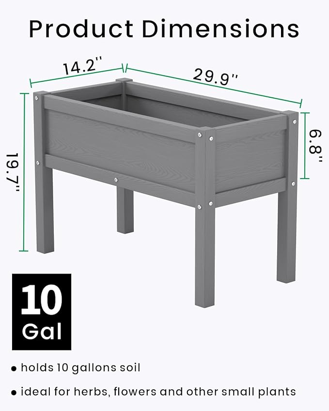 Small HDPE Raised Garden Bed, Elevated Planter Box with Legs, Outdoor All-Weather Planter Raised Beds for Seeds, Herb, Flower, Vegetable (Grey)