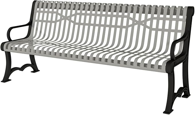 COATEDOUTDOORFURNITURE Coated Outdoor Furniture Heavy-Duty Outdoor Bench Thermoplastic Coated, Slatted Steel, Commercial-Grade Garden Bench, Made in America (Portable with Back, 4 Ft, Gray)