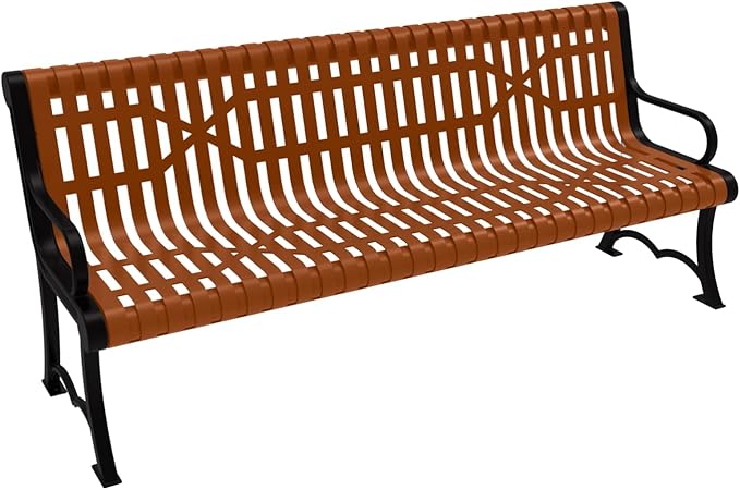 COATEDOUTDOORFURNITURE Heavy-Duty Outdoor Bench Thermoplastic Coated, Slatted Steel, Commercial-Grade Garden Bench, Made in America (Portable with Back, 6 Ft, Textured Copper)