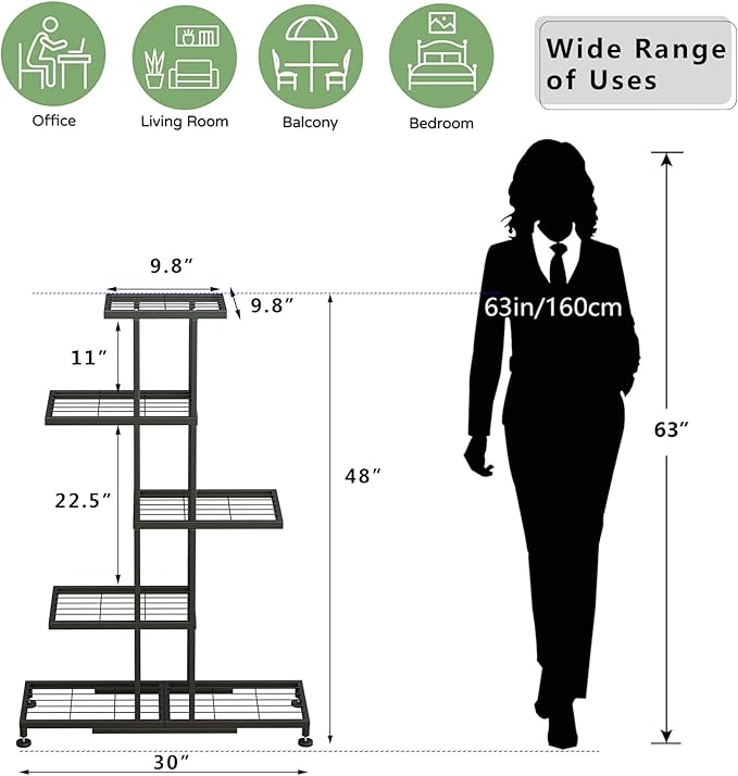 Twhep 5-Tier Iron Plant Stand - Modern Multi-Functional Shelf for Balcony & Garden