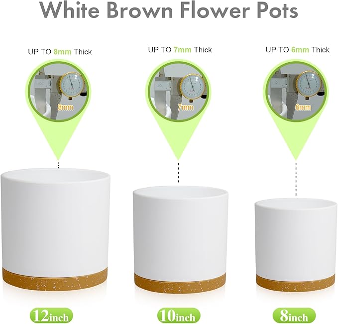 12/10/8 inch Large Plant Pots, 3 Pack Tall Deep Cylinder Flower Pots for Outdoor Indoor Plants, Plastic Planters with Drainage Holes and Saucers for Garden House Plants, Black with Brown