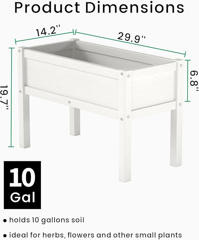 Small HDPE Raised Garden Bed, Elevated Planter Box with Legs, Outdoor All-Weather Planter Raised Beds for Seeds, Herb, Flower, Vegetable (White)