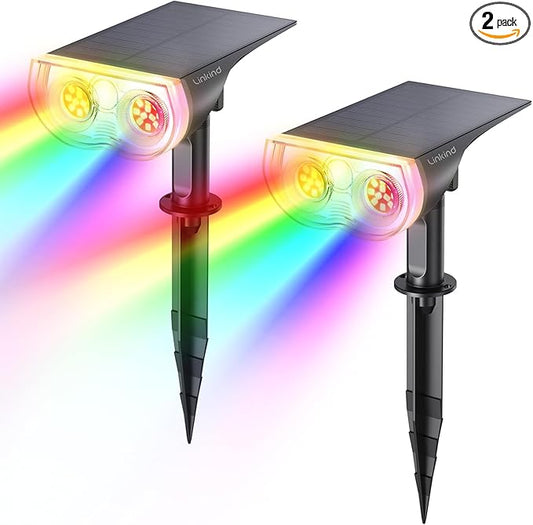 Linkind RGB Halloween Solar Lights Outdoor Waterproof IP67 StarRay Color Changing Spot Lights Outdoor for Yard Garden Pathway Holiday Christmas Decorations (Multicolor, 2 Pack)
