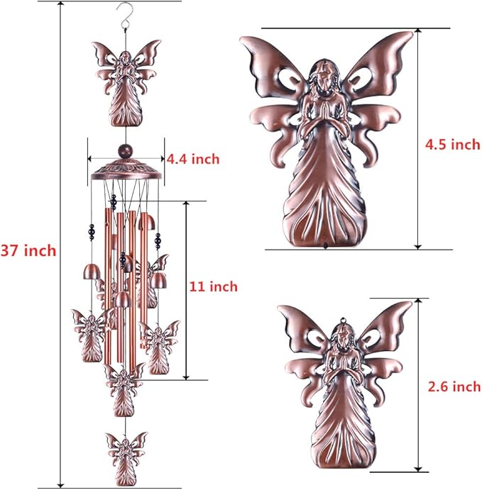 36" Garden Angel Wind Chimes Outdoor Indoor Decor -with 4 Aluminum Tubes 6 Bells 7 Angels Mobile Romantic Wind Catcher Angel Windchimes for Home, Xmas Mom Gifts, Balcony, Festival, Garden Decoration