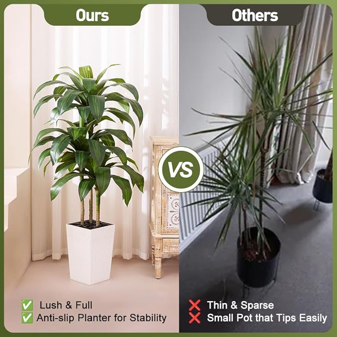 5FT Artificial Dracaena Tree - UV Resistant Faux Tropical Plant, Potted Fake Tree with Taper Planter & Pebbles - Indoor Outdoor Greenery for Home, Porch, Living Room, Bedroom Decor, VN127
