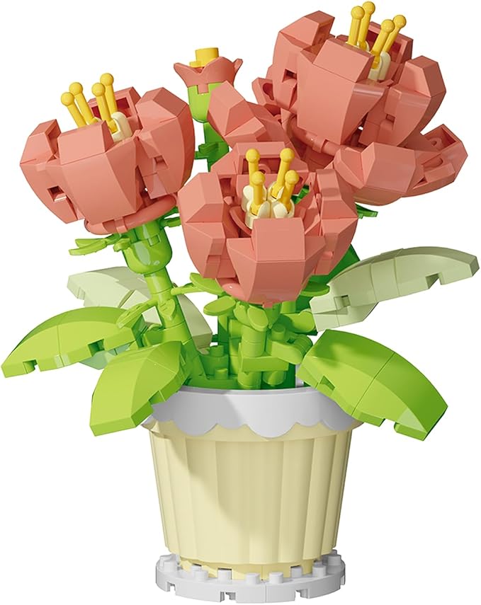 Peony Mini Flower Potted Plant Bonsai Building Toy Blocks Particle Flower Botanical