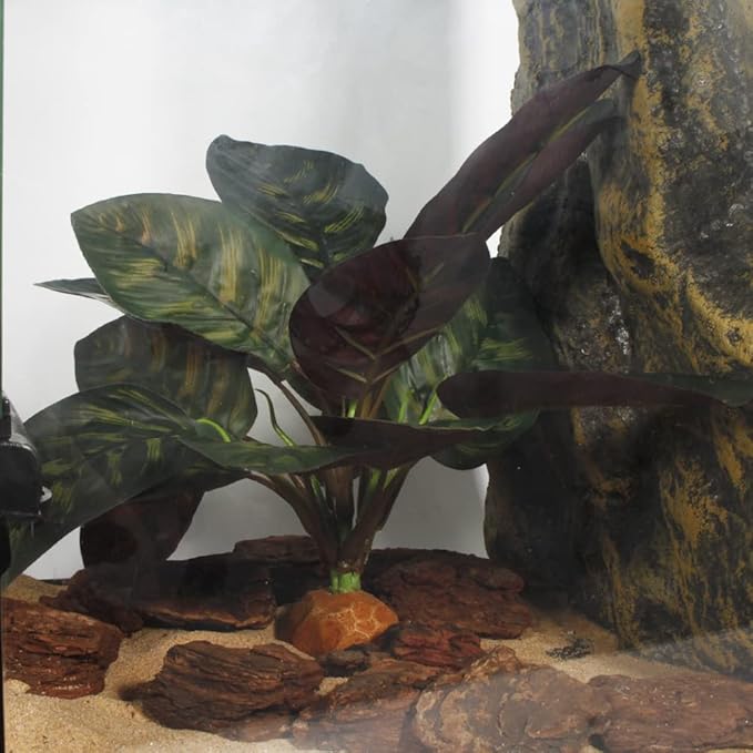 Reptile Terrarium Decor Plants, Bearded Dragon Tank Accessories fit Crested Gecko Leopard Lizard Chameleon Ball Python Snake Frog - Purple Fake Prayer Peacock Plants