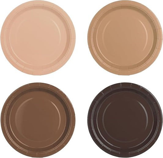 24Pcs Brown Paper Plates Gradient Brown Party Plates 4 Colors 7”Disposable Round Dessert Plates for Birthday Holiday Thanksgiving Gathering Party Supplies