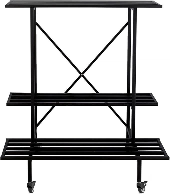 Zhongma 3 Tier Metal Heary Duty Plant Stand with Wheels, 35.43 L x 17.5 W x 38.6H . Space saving Plant Stand