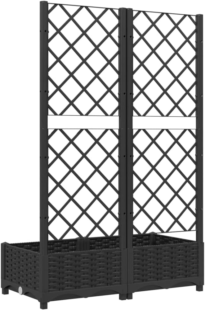 Garden Planter Box with Trellis, Outdoor Raised Garden Bed for Climbing Plants, Black 31.5"x15.7"x47.8" PP