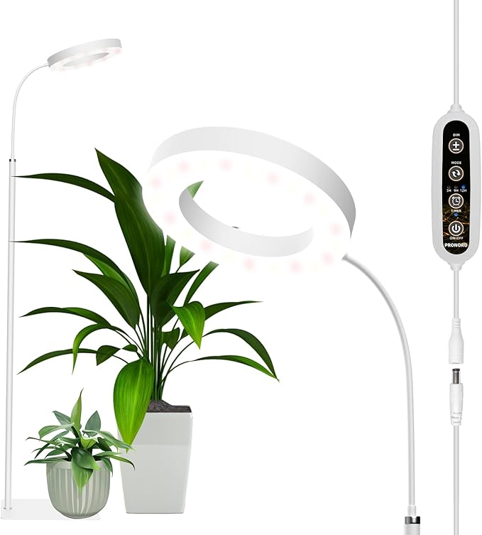 PRONORO Grow Light for Indoor Plants,Full Spectrum LED Grow Light,Standing Grow Light for Large Plants,Auto ON/Off Timer,6 Dimmable Levels,3 Spectrum Lighting Modes,Height Adjustable,20W