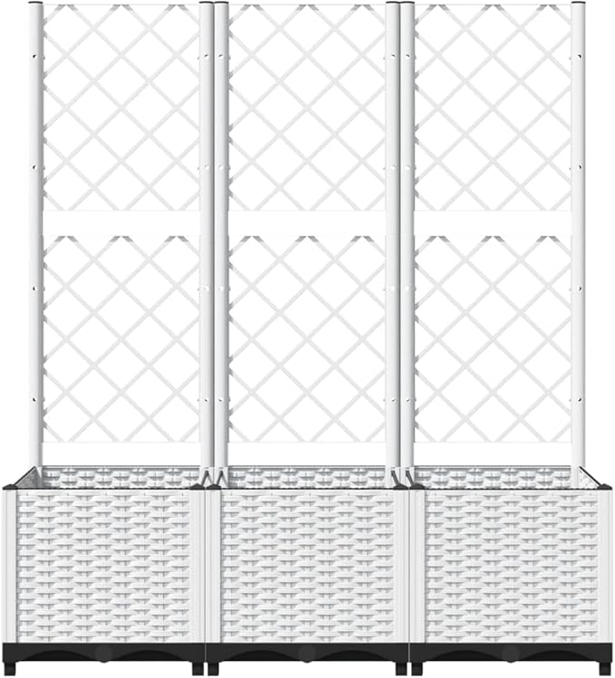 Garden Planter with Trellis, Trellis with Planter Box, Outdoor Raised Garden Bed for Climbing Plants, Raised Garden Bed Garden Planter Box, White 47.2"x15.7"x53.5" PP