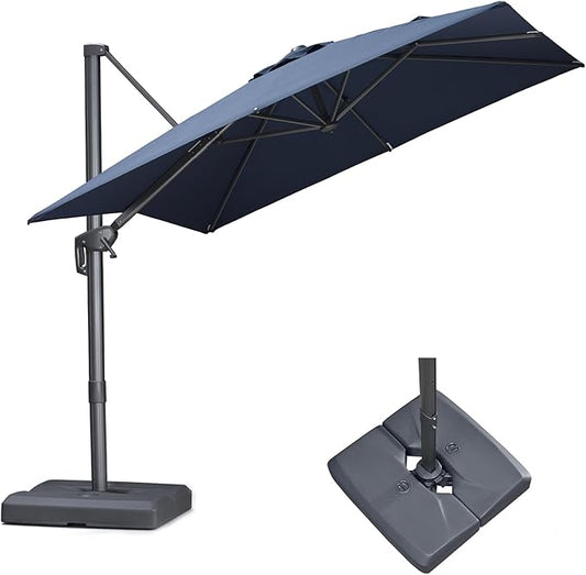 PURPLE LEAF 9 FT Outdoor Umbrella with Base Patio Cantilever Aluminum Umbrella with 3 Years Fade Resistance Recycled Fabric Offset Square with 360-degree Rotation for Deck Pool Garden, Ocean Slate