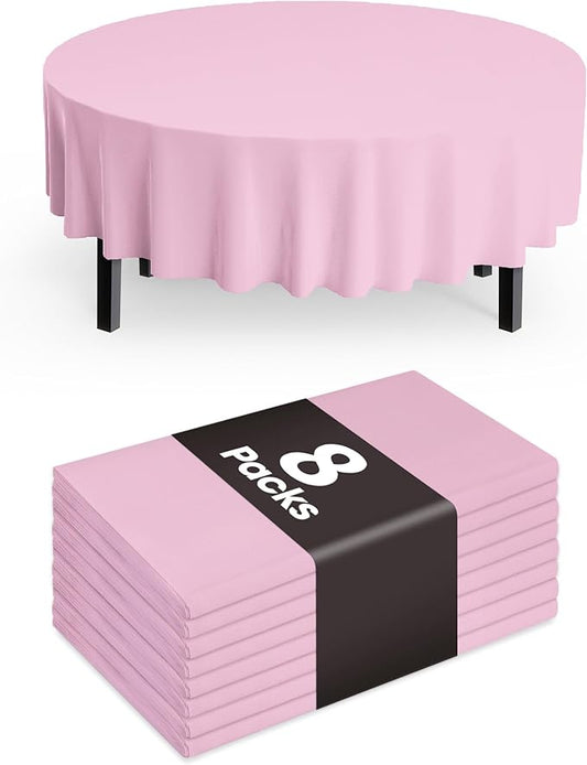 Pureegg Plastic Table Cloth Disposable 8 Pack, 84'' Round Table Cloths, Easter Party, Valentines, Mothers Day Decorations, Tablecloths, Round, Pastel Plastic Cover, Leakproof & Sturdy, Pink