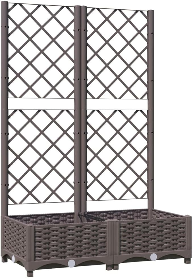 Garden Planter with Trellis, Outdoor Raised Garden Bed for Climbing Plants, Brown 31.5"x15.7"x47.8" PP