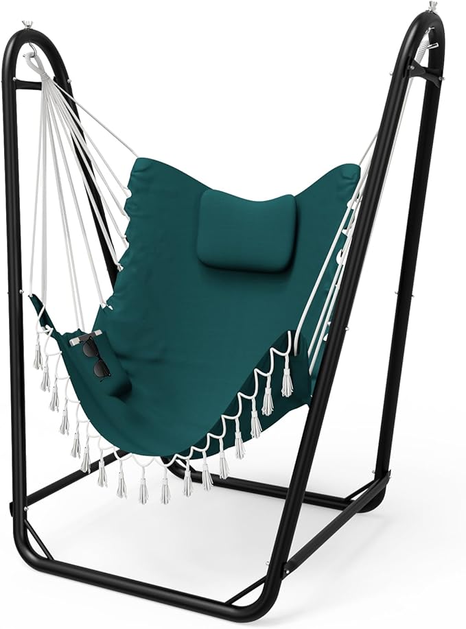 Hammock Chair with Stand,Heavy-Duty Hanging Chair with Stand, for Indoor Outdoor,Sturdy Swing Chair Stand Max Load 350 pounds(Hammock Chair Included) (Green)