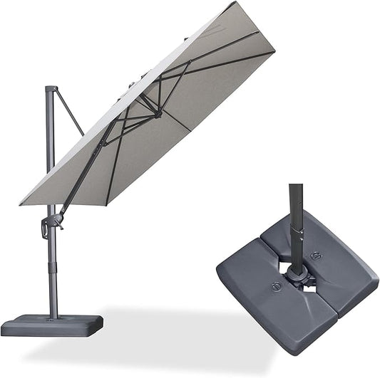 PURPLE LEAF 9 FT Outdoor Umbrella with Base Patio Cantilever Aluminum Umbrella with 3 Years Fade Resistance Recycled Fabric Offset Square with 360-degree Rotation for Deck Pool Garden, Pebble Grey
