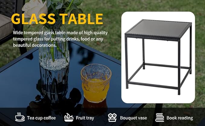 Patio Furniture Set,Wicker Bistro Set 3 Pieces Outdoor Furniture,Rattan Table and Patio Chairs Set for Balcony,Yard,Porch and Deck（Khaki