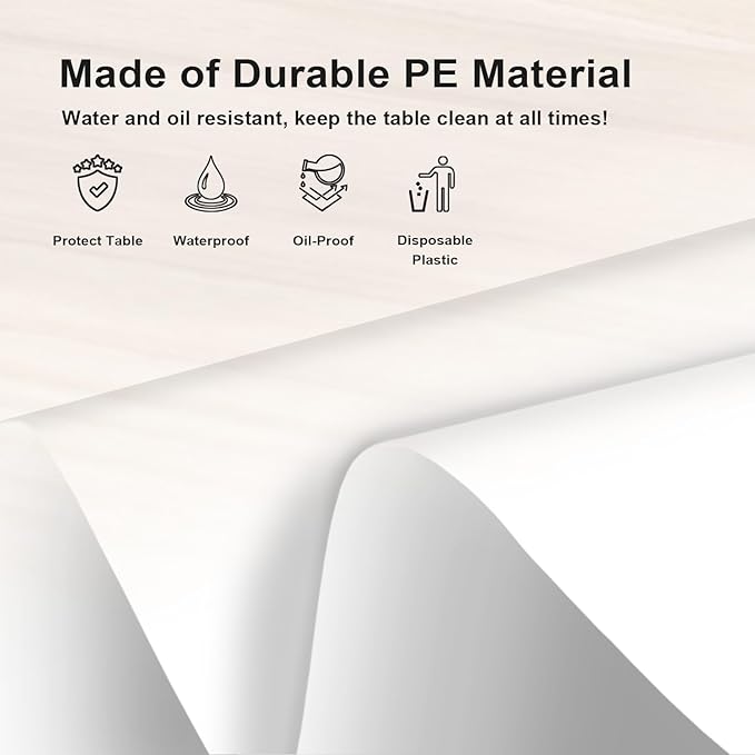 2 Pack Rectangular White Tablecloth, White Plastic Table Cloths for Parties Disposable, 54x108 in Waterproof Camping Tablecloth for Birthday Party Baby Shower Picnic Valentines Wedding