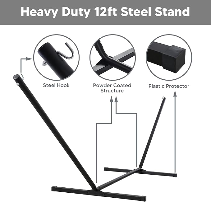 SUNCREAT Hammocks for Outside with Stand, Extra Large 2 Person Hammock with Stand, Dark Gray Drops