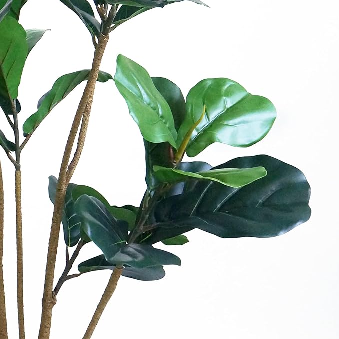 Artificial Tree in Black and Brown Striped Planter, Fake Ficus Lyrata Silk Tree for Indoor and Outdoor Home Decoration - 66" Overall Tall (Plant Pot Plus Tree)