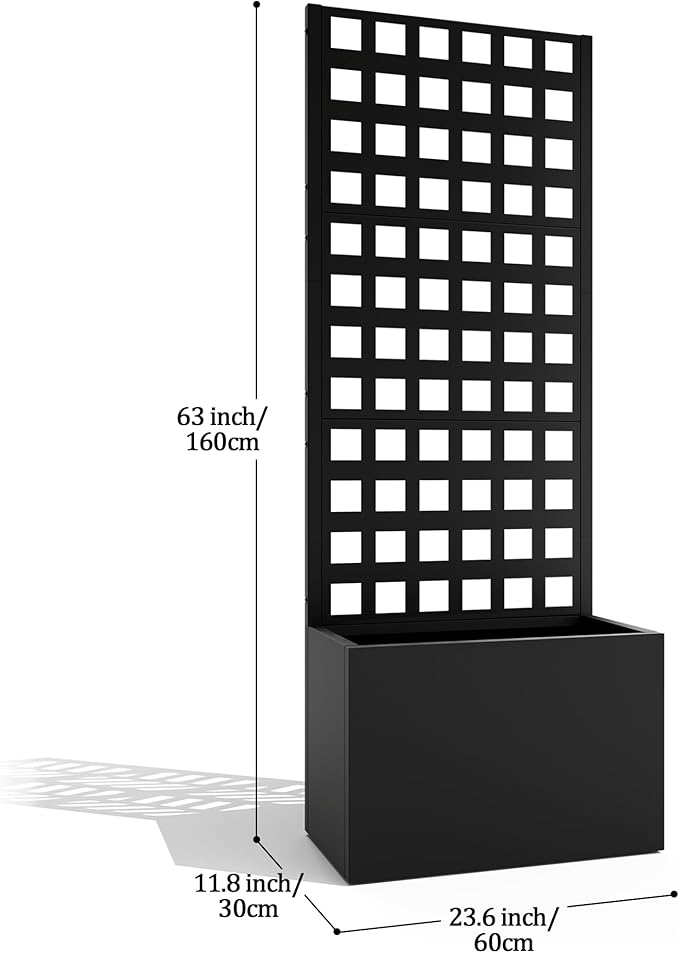 Metal Planter Box with Trellis, Planter Box with Privacy Screen, Privacy Trellis Outdoor for Climbing Plants with Drainage Holes, Raised Garden Bed for Vegetables