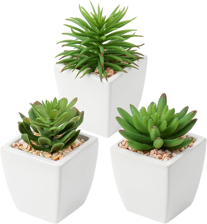 Briful Set of 3 Succulents Plants Artificial in Ceramic Pots Small Fake Succulents Plants Faux Plants Indoor for Window Sill Office Farmhouse Shelf Bathroom Decor