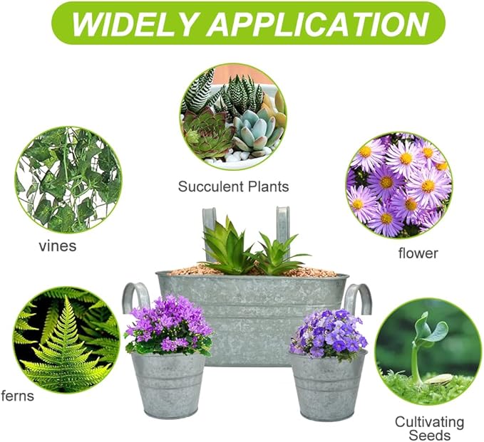 3 Pcs Metal Wall Hanging Planter Pots, Vintage Flower Pots for Railing Fence, Hanging Bucket Pots, Window Flower Plant Holder with Detachable Hooks Home Decor (Silver)