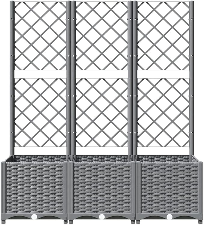 Garden Planter with Trellis, Trellis with Planter Box, Outdoor Raised Garden Bed for Climbing Plants, Raised Garden Bed Garden Planter Box, Light Gray 47.2"x15.7"x53.5" PP