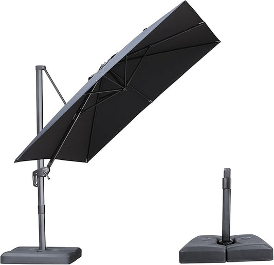 PURPLE LEAF 9 FT Outdoor Umbrella with Base Patio Cantilever Aluminum Umbrella with 3 Years Fade Resistance Recycled Fabric Offset Square with 360-degree Rotation for Deck Pool Garden, Graphite Grey