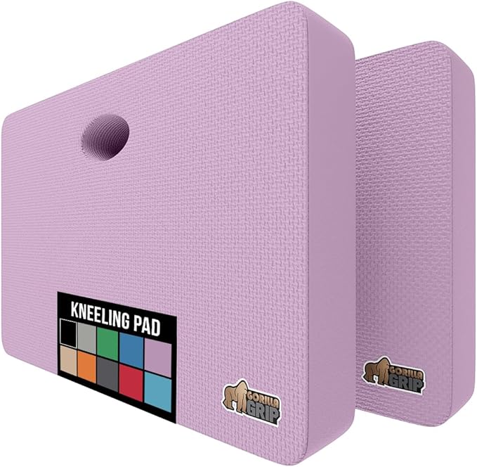 GORILLA GRIP Extra Thick Patent Pending Garden Kneeling Pad, 17.5 x 11 Inch Supportive Soft Foam Knee Cushioning for Gardening, Water Resistant, Bathing Baby Working Supplies Lightweight 2 Pack Purple