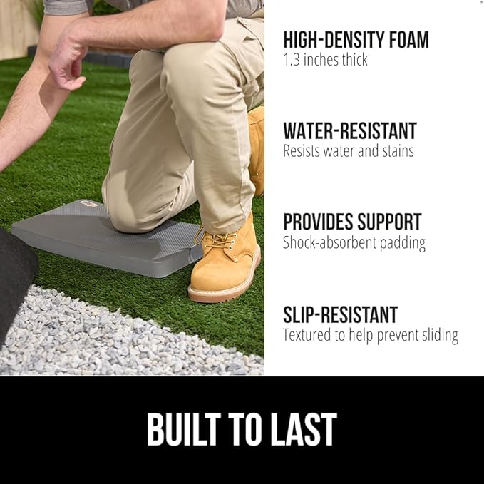 GORILLA GRIP Extra Thick Patent Pending Garden Kneeling Pad, 17.5 x 11 Inch Supportive Soft Foam Knee Cushioning for Gardening, Water Resistant, Bathing Baby Working Supplies, Lightweight, Gray