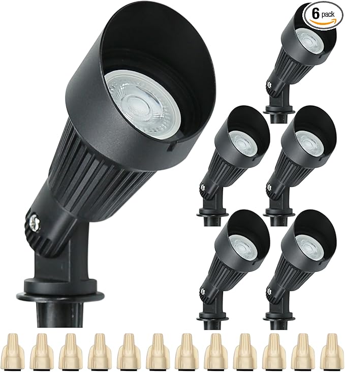 Lumina Lighting® 4W Landscape Lighting 12V Landscape Lights Low Voltage Landscape Spotlights Warm White Waterproof Outdoor Replaceable LED Bulb for Garden, Lawn, Porch, Patio and Yard (Black, 6-Pack)